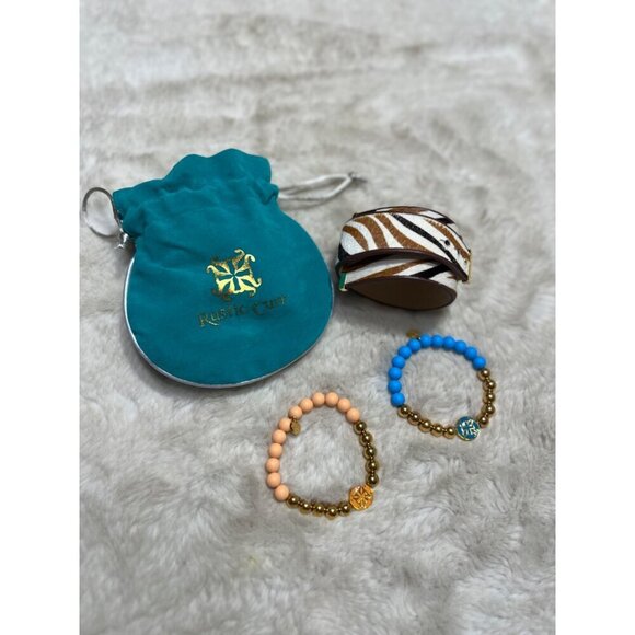 Rustic Cuff 3 bracelet round beaded stretch and cow print bracelet - Picture 3 of 7